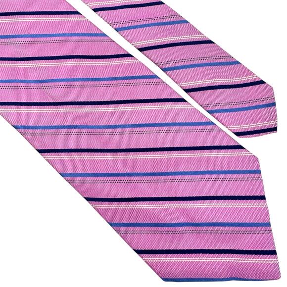 Brooks Brothers 346 Silk Tie Mens Woven Necktie Silk Striped Pink Blue USA 60" - Picture 1 of 6